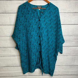 [Tabby II of California] Teal Floral Print Top